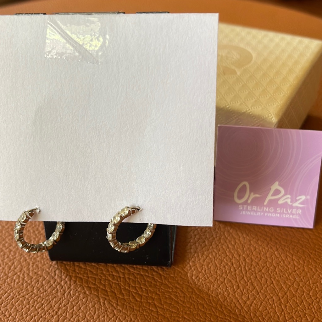 Or Paz Sterling Silver Jewelry From Israel .75” Cz Hoop Earrings